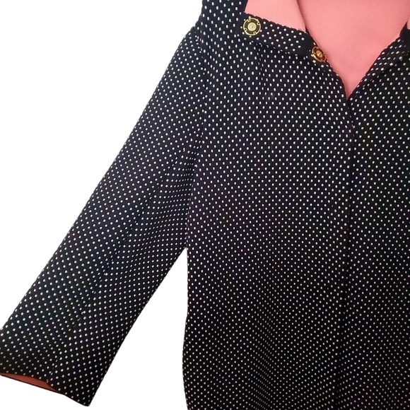 Escada Winter Fall Cardigan Medium M Square Dot Print Hidden Snaps Pink Collar - Picture 4 of 13